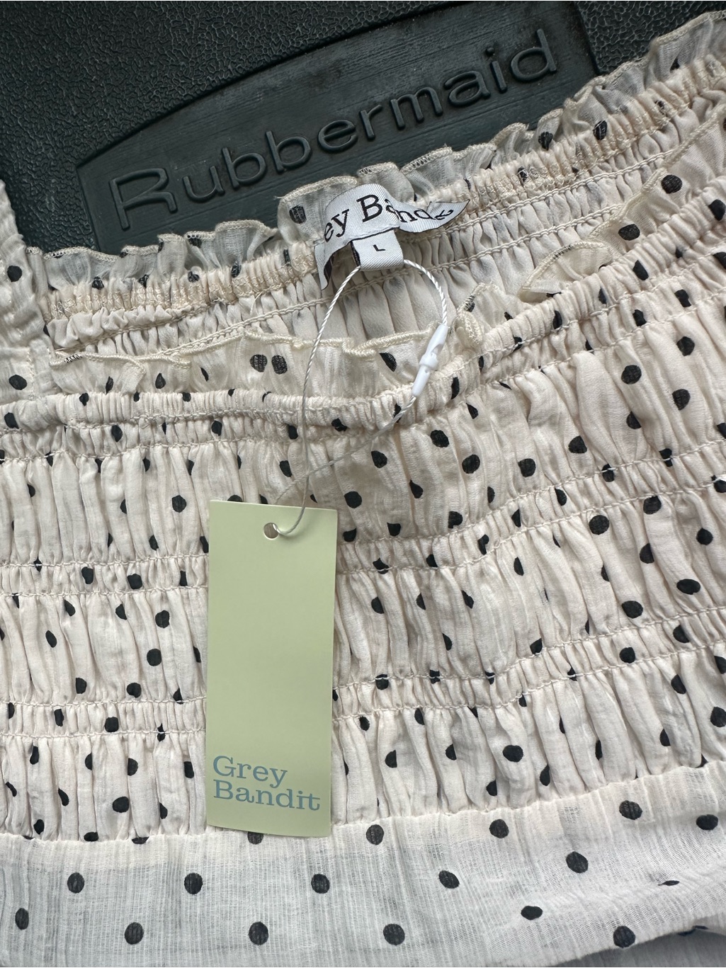 Women’s Grey Bandit Polka Dot Smocked Tank Top - Cream/Black - Nwt — image 5 of 5